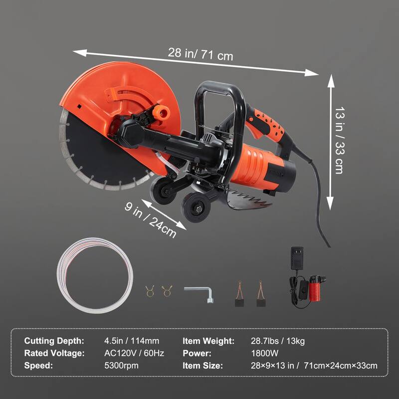 Sierra eléctrica para concreto SKYSHALO, 12 pulgadas, motor de 1,800 watts y 15 amperes, sierra circular cortadora con profundidad de corte ajustable máxima de 4.5 pulgadas, húmeda - DDHNTJ1800W12HEK8V1-0718