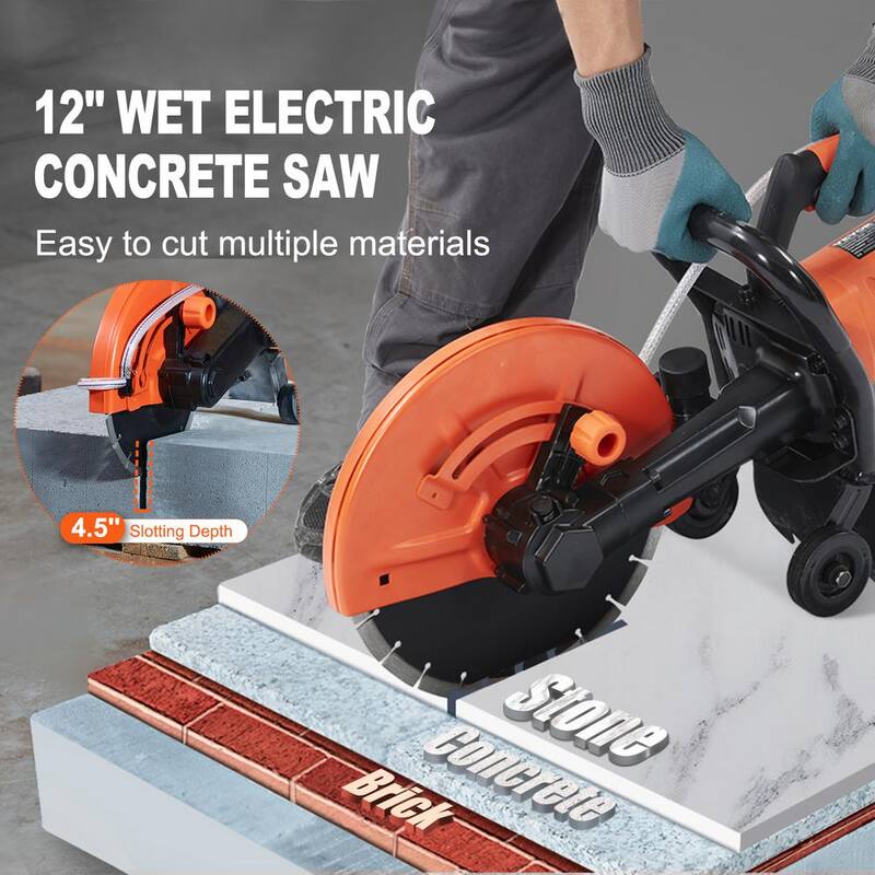 Sierra eléctrica para concreto SKYSHALO, 12 pulgadas, motor de 1,800 watts y 15 amperes, sierra circular cortadora con profundidad de corte ajustable máxima de 4.5 pulgadas, húmeda - DDHNTJ1800W12HEK8V1-0718