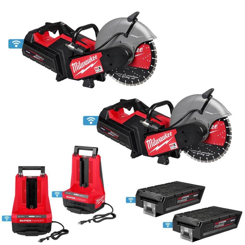 Sierra de corte Milwaukee MX FUEL de 14 pulgadas con kit de sierra circular con (2) baterías XC 8.0 y super cargador (paquete de 2) - MXF315-2XC-MXF315-2XC