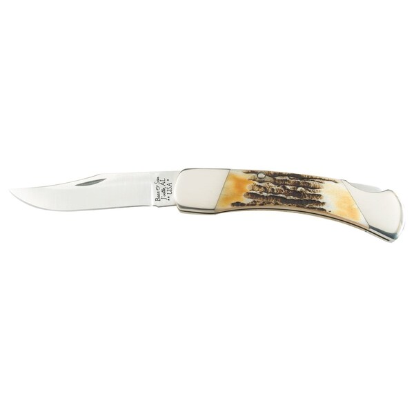 Bear & Sons Cutlery 2023 Bear 5' Genuine India Stag Bone Prof Lockback With Leather Sheath - BEA-597