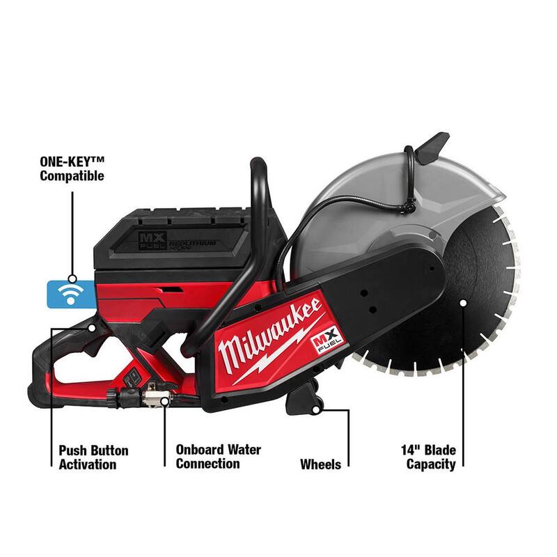 Sierra de corte sin cable Milwaukee MX FUEL de 14 pulgadas con baterías y cargador + Hoja de diamante de 14 pulgadas (paquete de 2) - MXF314-2XC-49-93-7540-49-93-7540