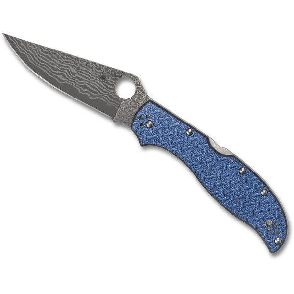 Spyderco 2023N Spyderco Reveal 13 Stretch 2 Xl Glass Fiber Blue Nishijin Damascus, Sprint Run, Plain Edge - SPY-C258GFBLP