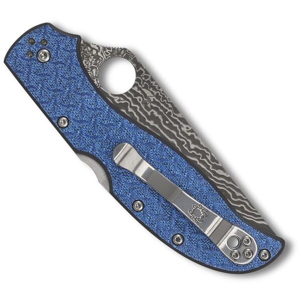 Spyderco 2023N Spyderco Reveal 13 Stretch 2 Xl Glass Fiber Blue Nishijin Damascus, Sprint Run, Plain Edge - SPY-C258GFBLP