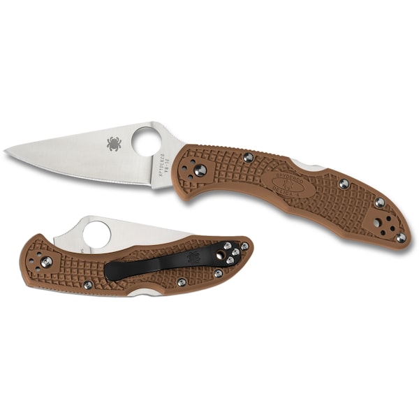 Spyderco 2023 Spyderco Delica 4 Lightweight Brown Flat Ground Plain - SPY-C11FPBN