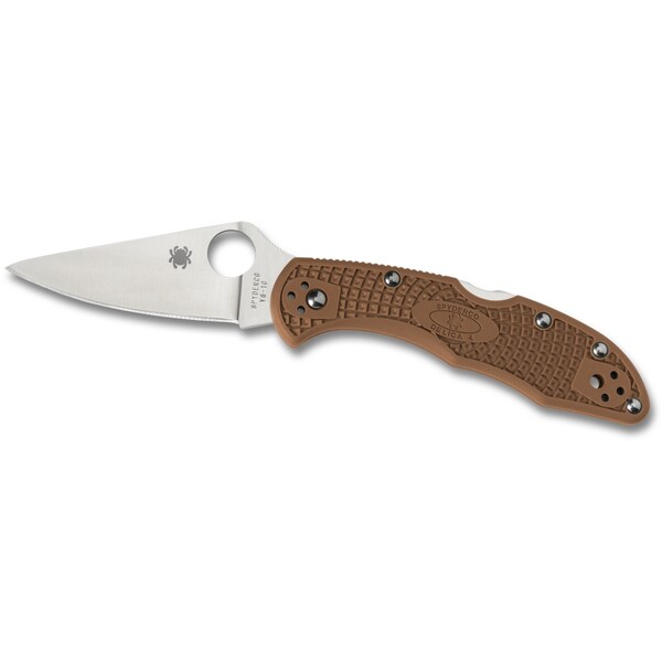 Spyderco 2023 Spyderco Delica 4 Lightweight Brown Flat Ground Plain - SPY-C11FPBN