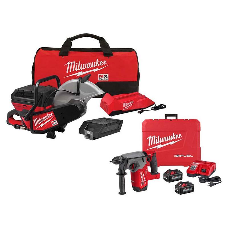 Kit de Sierra de Corte sin Cable Milwaukee MX FUEL de Iones de Litio de 14 pulgadas con Kit de Martillo Rotativo SDS-Plus inalámbrico de 1 pulgada M18 FUEL - MXF314-2XC-2912-22