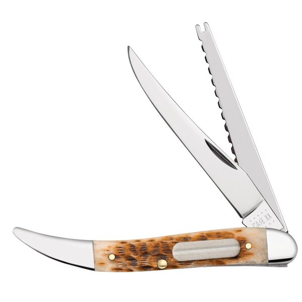 Case Cutlery 2023 Case Amber Bone Ss Peach Seed Jig Fishing Knife 620094F Ss - CAS-10726