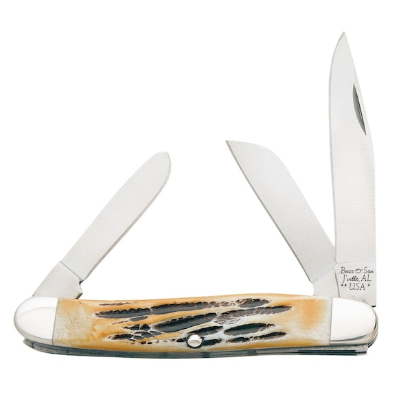 Bear & Sons Cutlery 2023 Bear 3 7/8' Genuine India Stag Bone Large Stockman - BEA-547