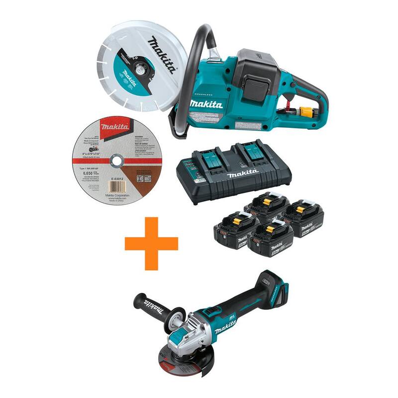 Kit de cortadora de energía sin escobillas Makita 18V X2 (36V) LXT de 9 pulgadas, con 4 baterías (5.0 Ah) y la amoladora angular 18V LXT sin escobillas X-LOCK - XEC01PT1-XAG25Z.