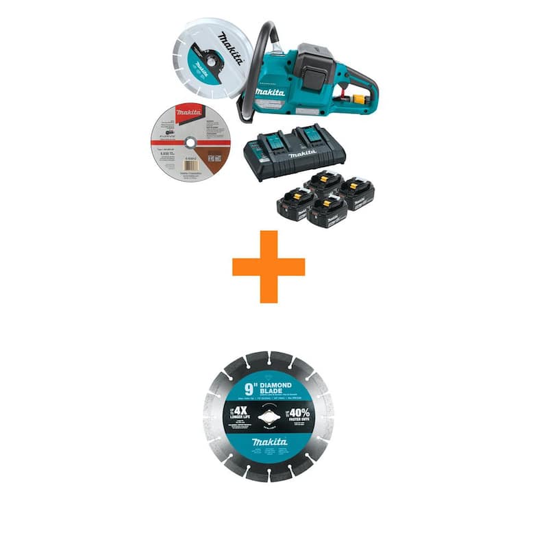 Makita 18V X2 (36V) LXT Cortadora de energía inalámbrica sin escobillas de 9 pulgadas Kit (5.0 Ah) y 9 pulgadas Diamond Blade, Segmentado, Propósito General - XEC01PT1-E02515