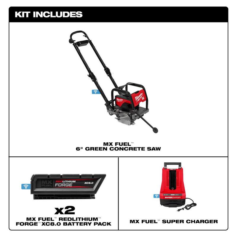 Sierra de concreto verde Milwaukee MX FUEL de iones de litio de 6 pulgadas con kit de (2) baterías FORGE XC8.0 y (1) súper cargador MX FUEL - MXF316-2XC.