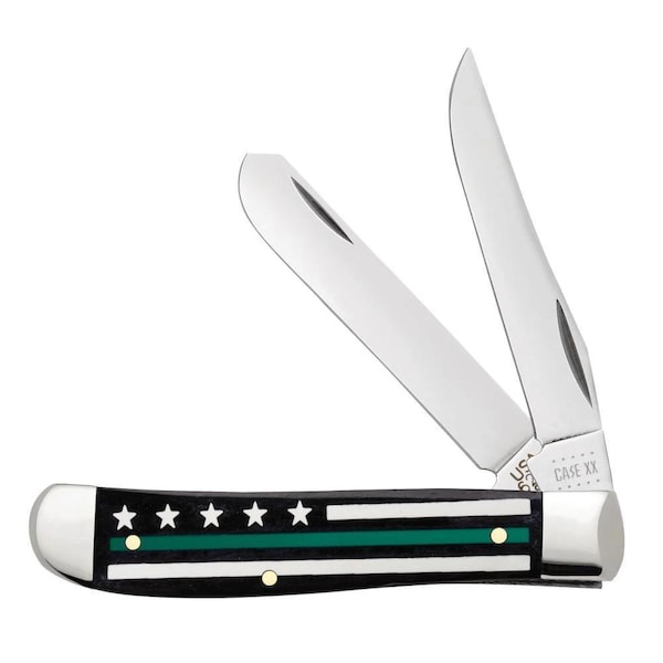 Case Cutlery 2023 Case Stripes Of Service Smooth Black Bone W/Color Inlays Green Line Mini Trapper 6207 Ss - CAS-09576