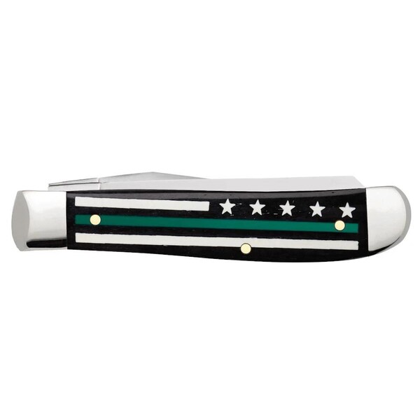 Case Cutlery 2023 Case Stripes Of Service Smooth Black Bone W/Color Inlays Green Line Mini Trapper 6207 Ss - CAS-09576