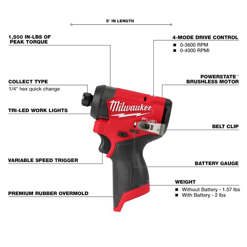 Milwaukee M12 FUEL 12V Lithium-Ion Brushless Inalámbrico de 1/4 de pulgada Hex Impact Driver (Herramienta solamente) - 3453-20