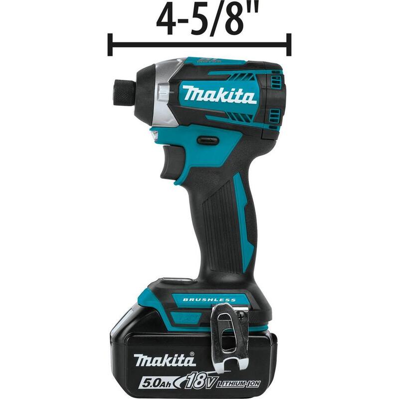 Atornillador de impacto inalámbrico Makita 18V LXT de iones de litio sin escobillas con modo de cambio rápido de 3 velocidades, con (2) baterías 5.0Ah, estuche duro - XDT14T