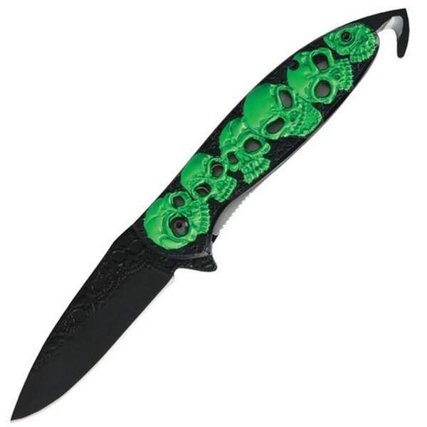 United Cutlery BV197 Black Legion Neon Skull Assist Folder with Hook - UNI-BV197