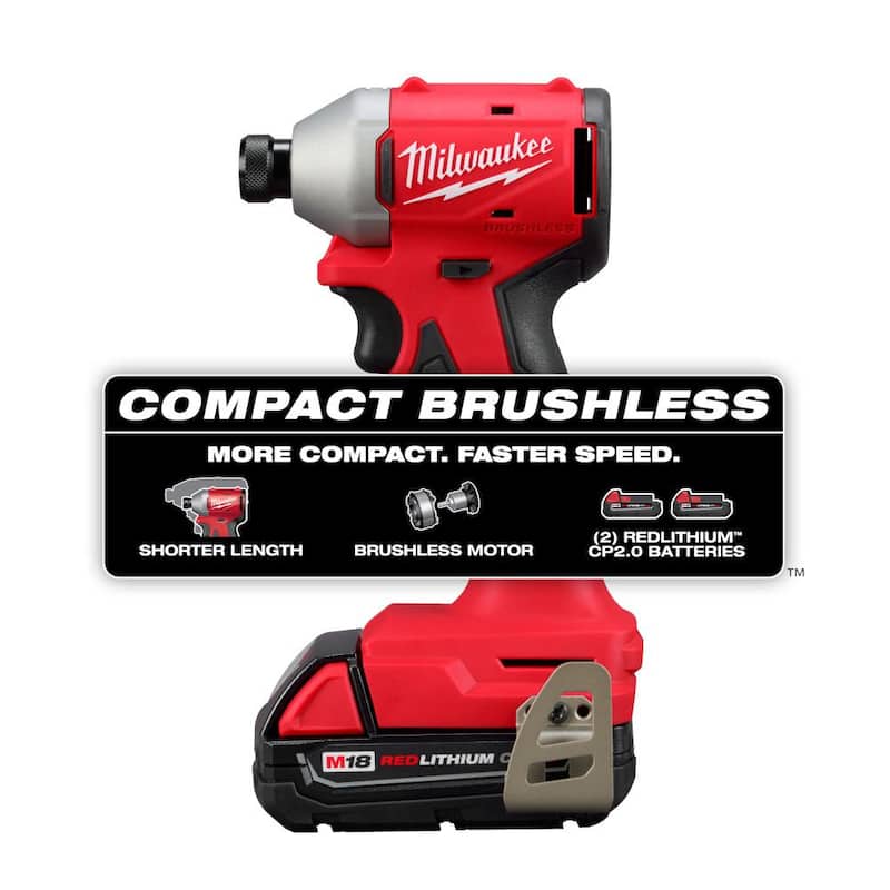 Kit de controlador de impacto inalámbrico sin escobillas de 1/4 de pulgada Milwaukee M18 18V de iones de litio con dos baterías de 2.0 Ah y cargador - 3650-22CT