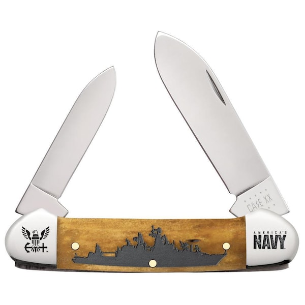 Case Cutlery 2023 Case U.S. Navy Embellished Smooth Antique Bone Canoe 62131 Ss - CAS-17720