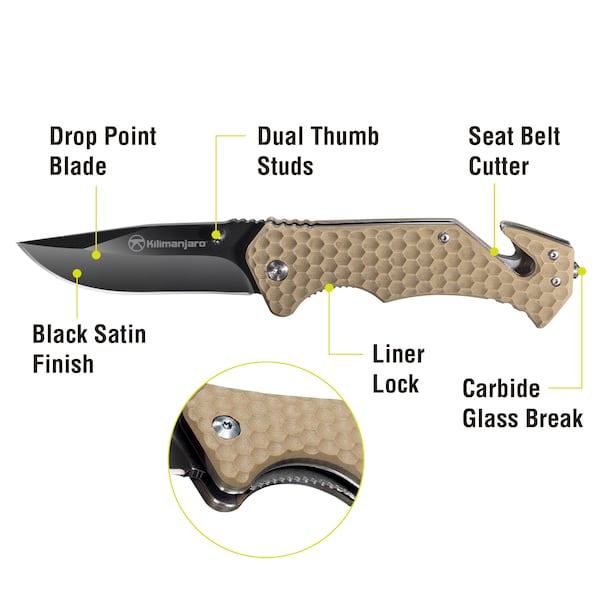 Kilimanjaro Folding Knife - Utac - Black Finish - 910032