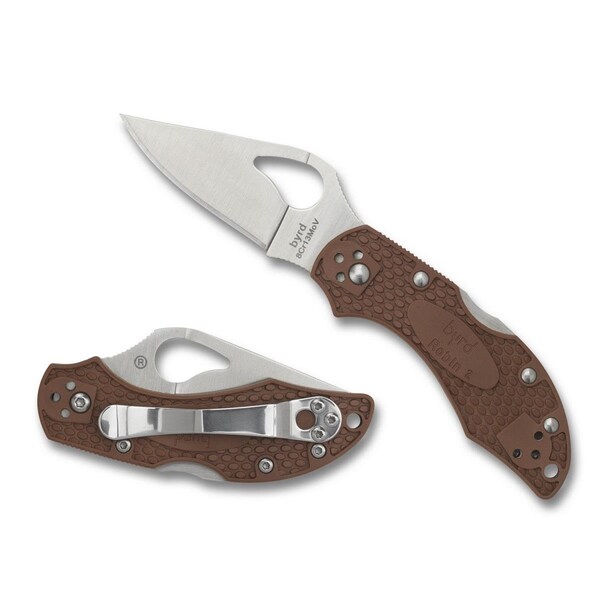 Sujetadores 2.4 in. Robin2 Folding Plain Blade with Brown FRN Handle - SU3766079