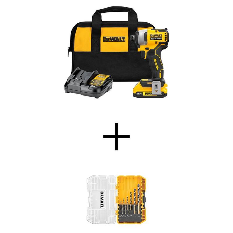 DEWALT ATOMIC 20V MAX Juego de Impact Driver Compacto Inalámbrico con Motor Sin Escobillas de Iones de Litio de 1/4 de pulgada y Juego de Brocas con Batería de 2Ah y Cargador - DCF809D1WWA1180.