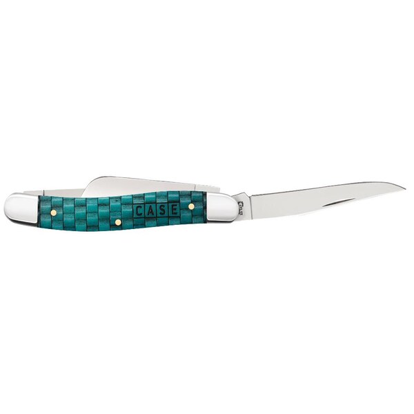Case Cutlery 2023 Case Basket Weave Natural Bone Smooth Turquoise Color Wash Medium Stockman 6318 Ss - CAS-15503