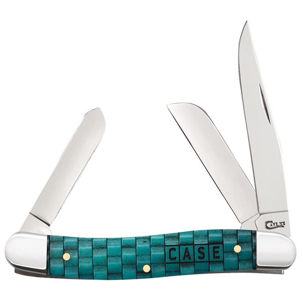 Case Cutlery 2023 Case Basket Weave Natural Bone Smooth Turquoise Color Wash Medium Stockman 6318 Ss - CAS-15503