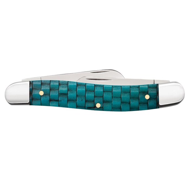 Case Cutlery 2023 Case Basket Weave Natural Bone Smooth Turquoise Color Wash Medium Stockman 6318 Ss - CAS-15503