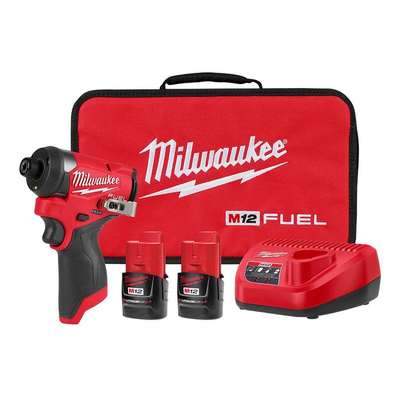 Milwaukee M12 FUEL 12V Brocha Inalámbrica sin escobillas 1/4 en Controlador de Impacto Hexagonal Kit con dos baterías de 2.0Ah, cargador y estuche suave - 3453-22.