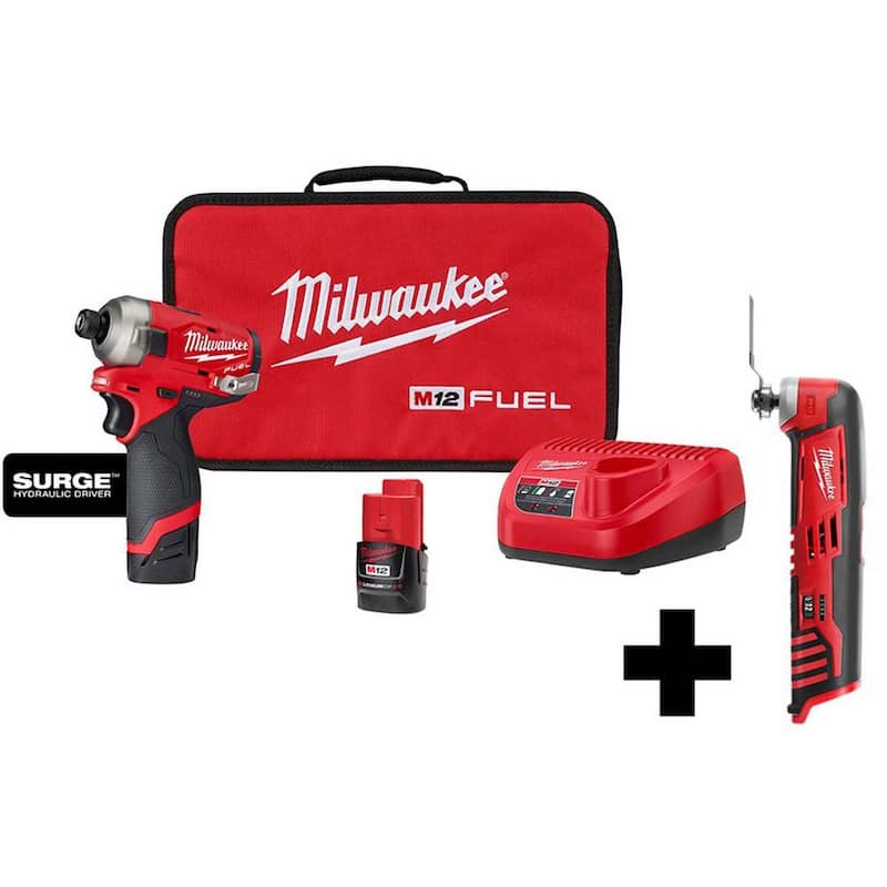 Milwaukee M12 FUEL SURGE 12V Kit Compacto de Destornillador de Impacto Inalámbrico sin Escobillas de Litio-Ion de 1/4 de Pulgada con Herramienta Multiusos M12 - 2551-22-2426-20