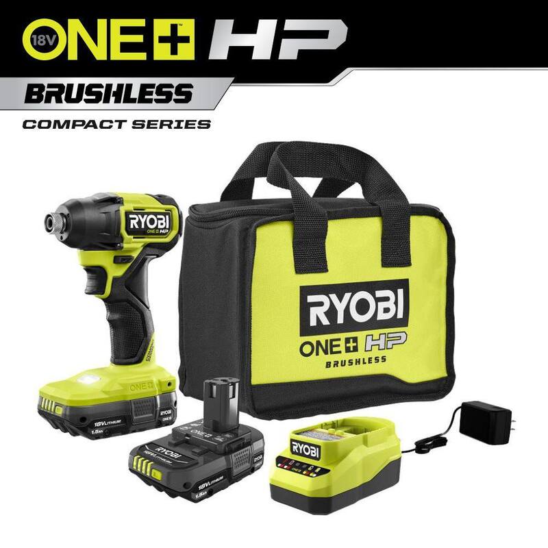 RYOBI ONE+ HP 18V Brushless Cordless Compact 1/4 in. Hex Impact Driver Kit con (2) Baterías de 1.5 Ah y Cargador - PSBID02K2