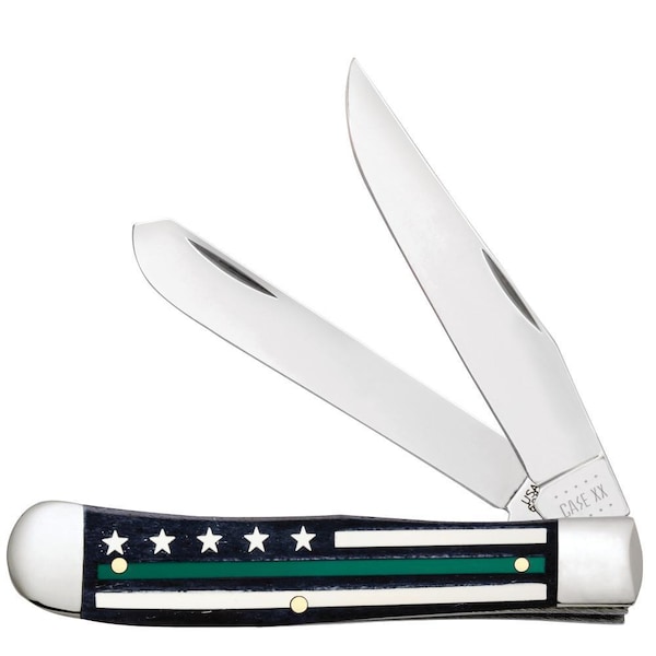 Case Cutlery 2023 Case Stripes Of Service Smooth Black Bone W/Color Inlays Green Line Trapper 6254 Ss - CAS-09575