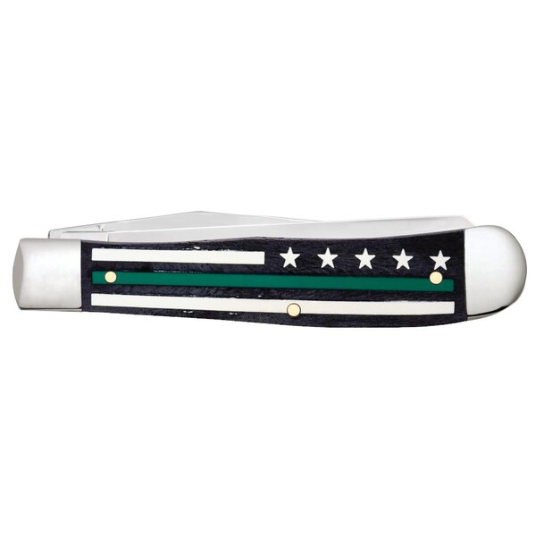 Case Cutlery 2023 Case Stripes Of Service Smooth Black Bone W/Color Inlays Green Line Trapper 6254 Ss - CAS-09575