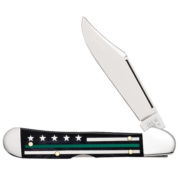 Case Cutlery Stripes Of Service Smooth Black Bone W/Color Inlays Green Line Mini Copperlock 61749L Ss - CAS-09577