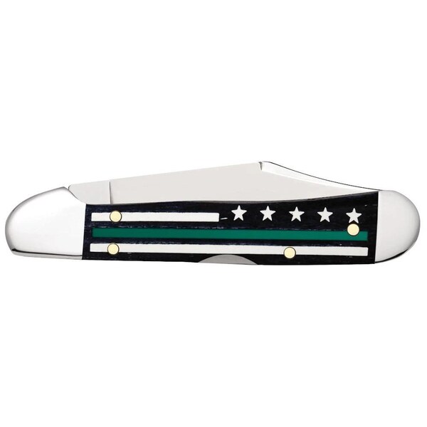 Case Cutlery Stripes Of Service Smooth Black Bone W/Color Inlays Green Line Mini Copperlock 61749L Ss - CAS-09577