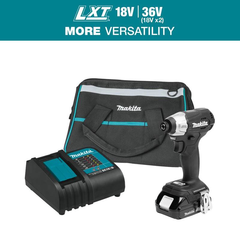 Paquete de Atornillador de Impacto a Batería sin Escobillas de Iones de Litio Subcompacto de 18V LXT de Makita con Velocidad Variable (1.5Ah) - XDT18SY1B