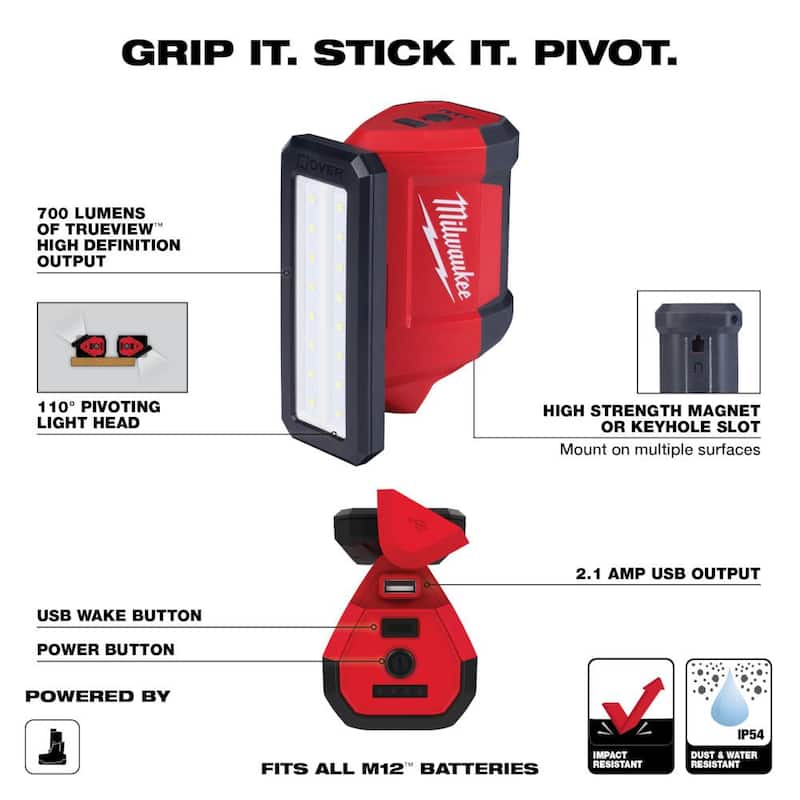 Milwaukee M12 FUEL SURGE 12-Volt Lithium-Ion 1/4 in. Juego Compacto de Destornillador de Impacto Hexagonal Inalámbrico con Luz de Servicio M12 ROVER - 2551-22-2367-20