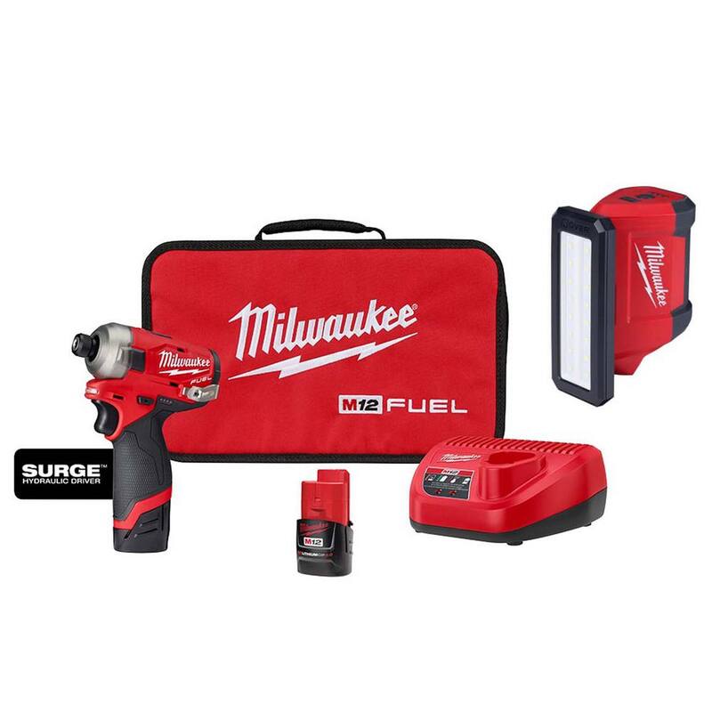 Milwaukee M12 FUEL SURGE 12-Volt Lithium-Ion 1/4 in. Juego Compacto de Destornillador de Impacto Hexagonal Inalámbrico con Luz de Servicio M12 ROVER - 2551-22-2367-20