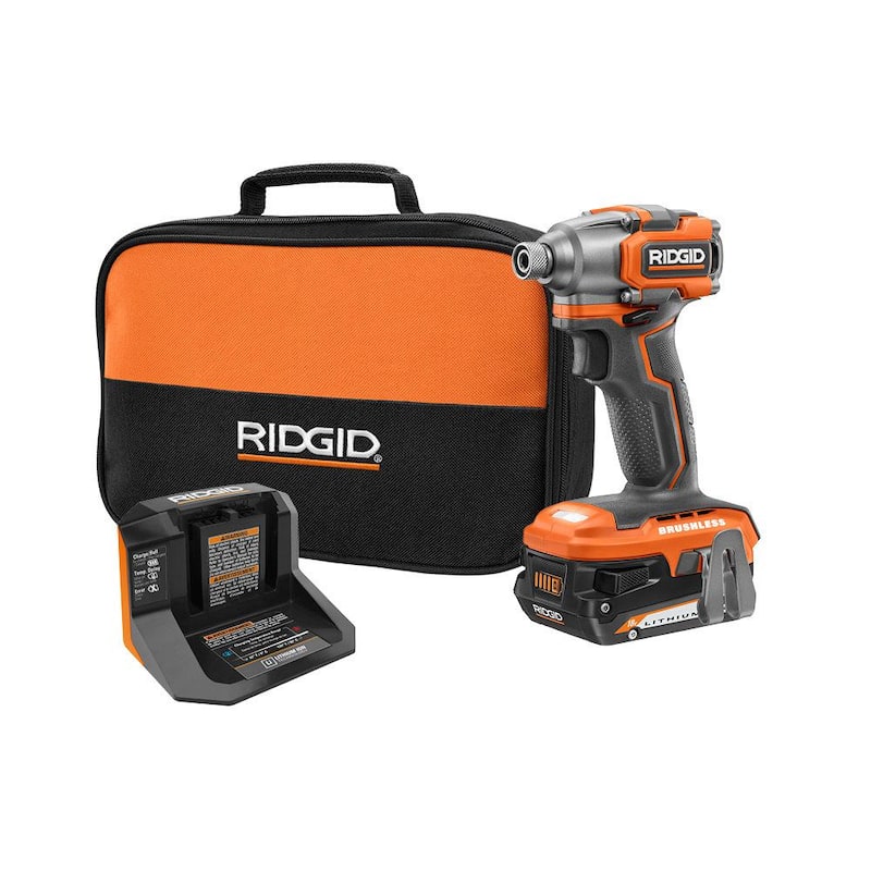 RIDGID 18V Kit de Taladro de Impacto Inalámbrico SubCompact Brushless con (1) Batería de 2.0 Ah, Cargador y Bolsa - R8723K