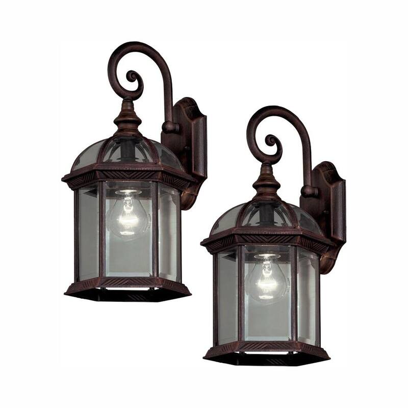 Luz de pared exterior Hampton Bay Wickford de 15.4 pulgadas con un foco, color bronce envejecido y cristal transparente, cableado duro (paquete de 2) - 7072-2RT