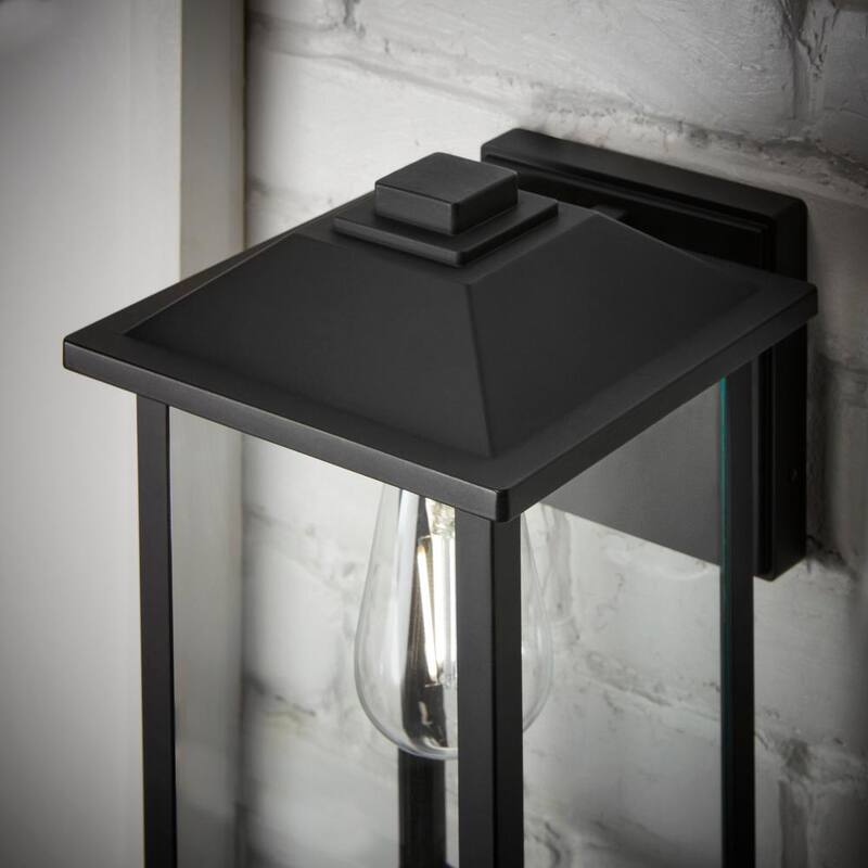 MARCA PRIVADA SIN MARCA 1 luz 12 pulgadas Lámpara de Pared Exterior Negra de estilo transicional con vidrio transparente con cableado duro - W2235-21.