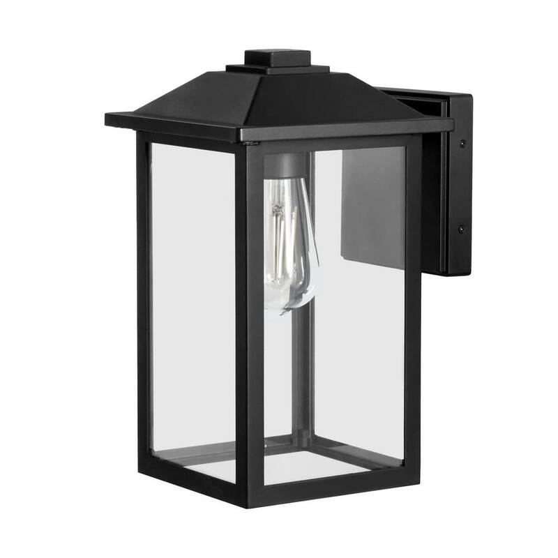 MARCA PRIVADA SIN MARCA 1 luz 12 pulgadas Lámpara de Pared Exterior Negra de estilo transicional con vidrio transparente con cableado duro - W2235-21.