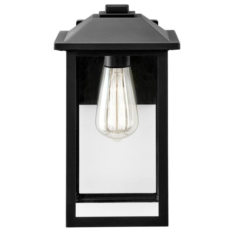 MARCA PRIVADA SIN MARCA 1 luz 12 pulgadas Lámpara de Pared Exterior Negra de estilo transicional con vidrio transparente con cableado duro - W2235-21.