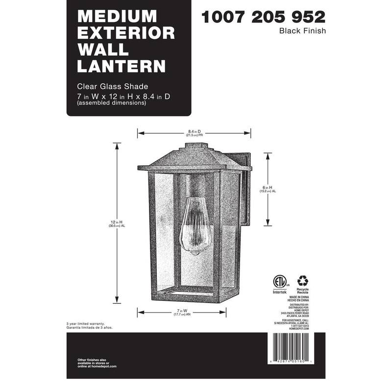 MARCA PRIVADA SIN MARCA 1 luz 12 pulgadas Lámpara de Pared Exterior Negra de estilo transicional con vidrio transparente con cableado duro - W2235-21.