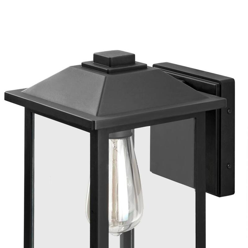 MARCA PRIVADA SIN MARCA 1 luz 12 pulgadas Lámpara de Pared Exterior Negra de estilo transicional con vidrio transparente con cableado duro - W2235-21.