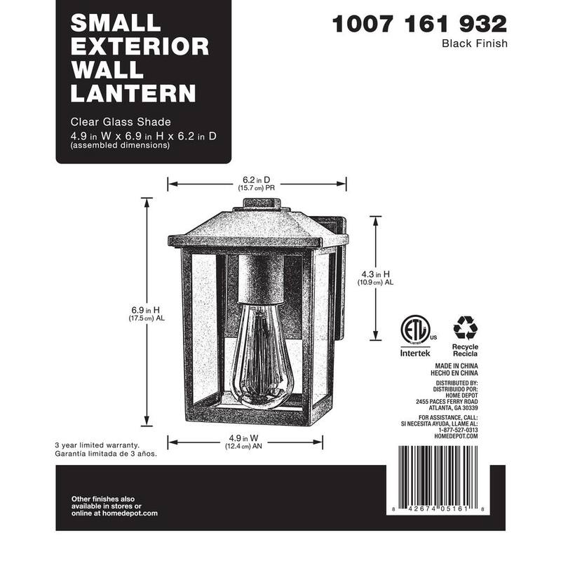 Marca privada sin marca 1 luz 7 pulgadas. Linterna de pared exterior clásica con cableado duro en negro con vidrio transparente - W2235-11