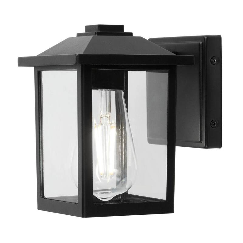 Marca privada sin marca 1 luz 7 pulgadas. Linterna de pared exterior clásica con cableado duro en negro con vidrio transparente - W2235-11