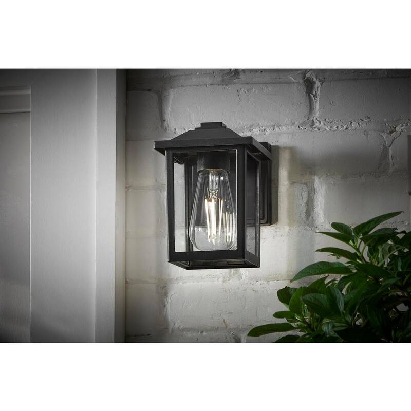 Marca privada sin marca 1 luz 7 pulgadas. Linterna de pared exterior clásica con cableado duro en negro con vidrio transparente - W2235-11