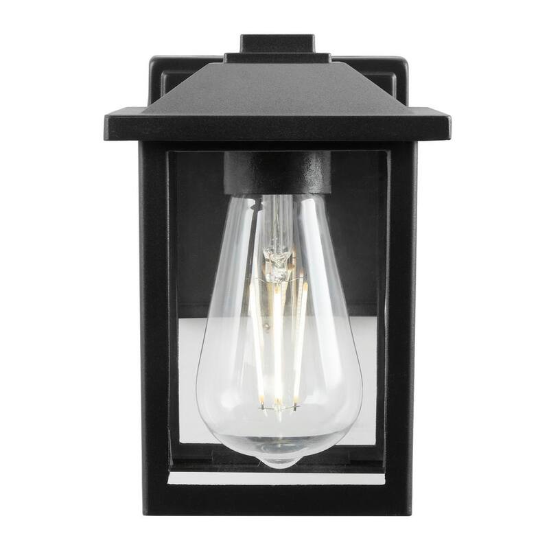 Marca privada sin marca 1 luz 7 pulgadas. Linterna de pared exterior clásica con cableado duro en negro con vidrio transparente - W2235-11