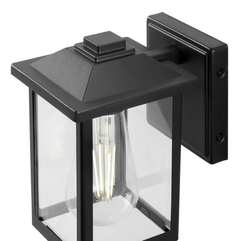 Marca privada sin marca 1 luz 7 pulgadas. Linterna de pared exterior clásica con cableado duro en negro con vidrio transparente - W2235-11